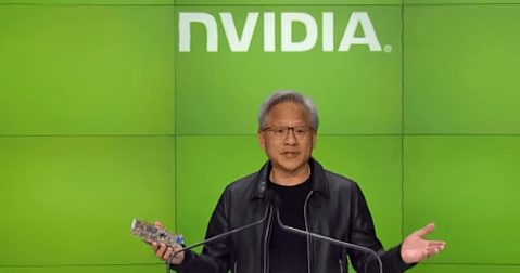 President, and CEO Jensen Huang takes the @nasdaq Opening Bell podium for remarks on the 25th anniversary of the release of the NVIDIA GeForce 256 – the game-changer that laid the foundation for an AI-driven future.